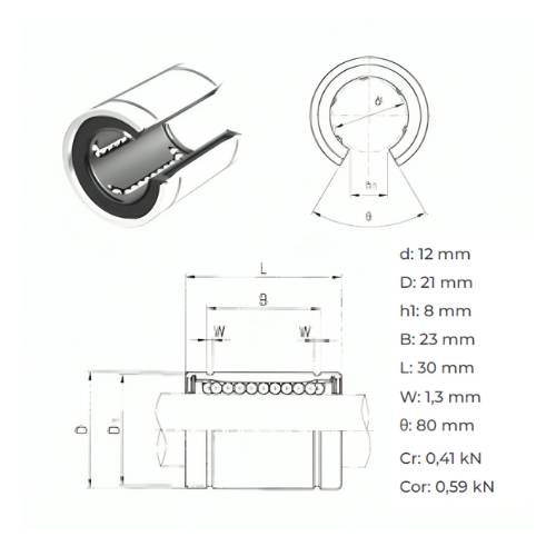Medidas LM12UUOP Rodamiento Lineal